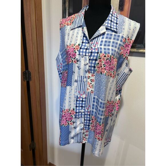 Crazy Horse by Liz Claiborne Sleeveless Button Up Floral Print Blouse Size XL - Picture 1 of 8
